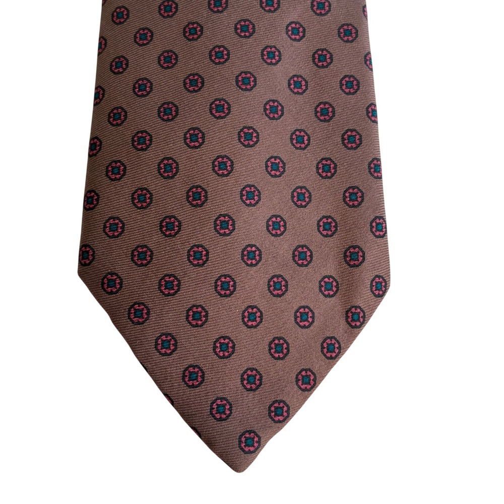 Vintage Briar Mens Silk Tie Brown Geometric Medallion Woven in‎ England